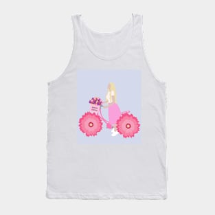 Illustration of a girl on a flower bike. Bright spring illustration Tank Top